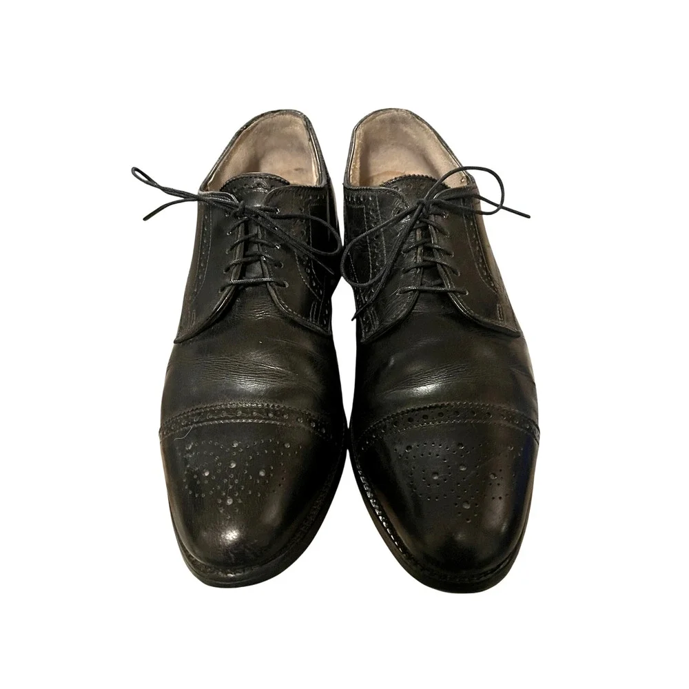 Allen Edmonds 10.5 SANFORD $450 Cap Toe Leather Dress Shoes Brogue Oxfords Black